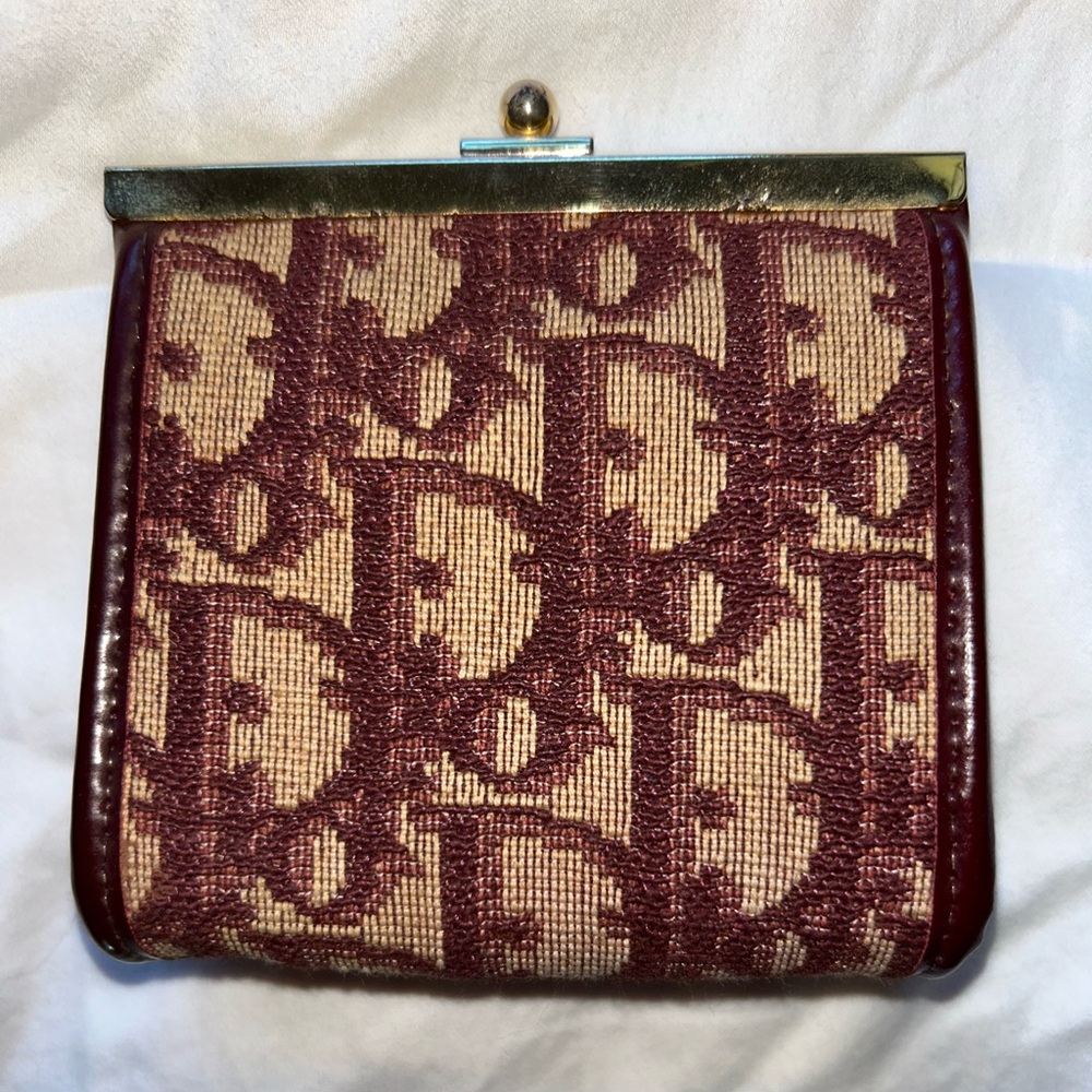 Elegant Burgundy Christian Dior Coin  Clutch